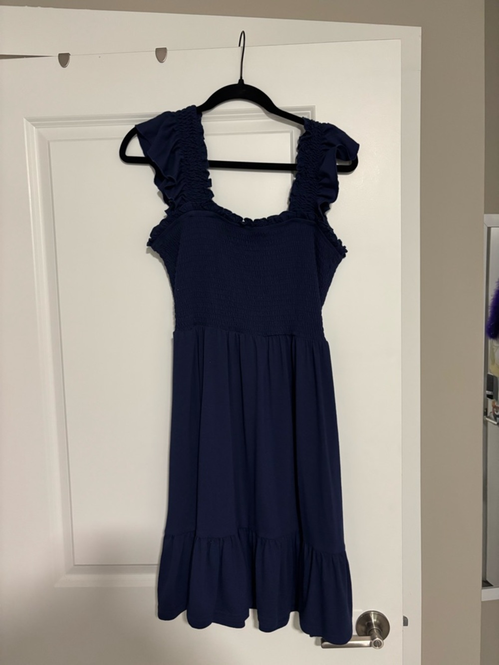 Navy Ruffled Strap Casual Dress